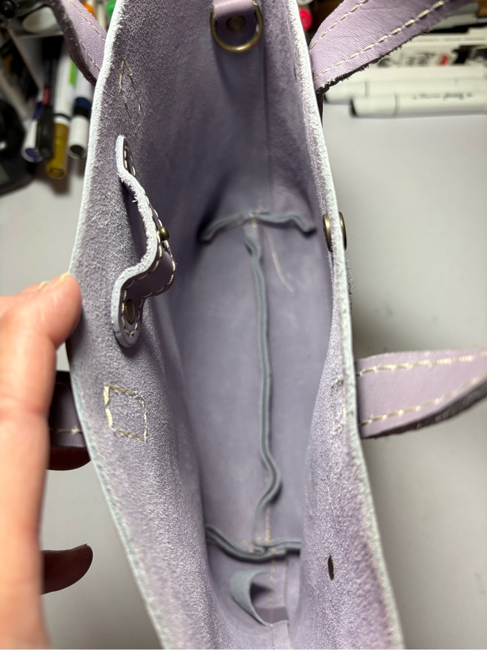 Portland Leather Mini Crossbody Purple Leather Tote Bag - Picture 4 of 8
